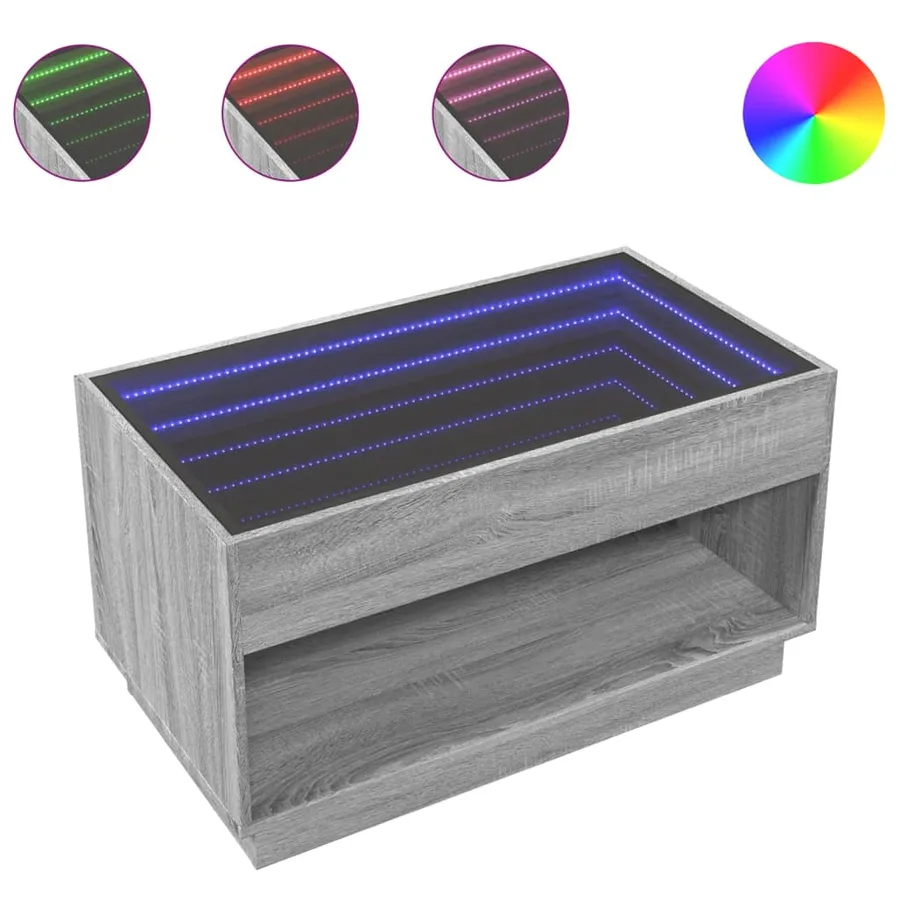Table basse avec LED infini sonoma gris 90x50x50 cm - 2