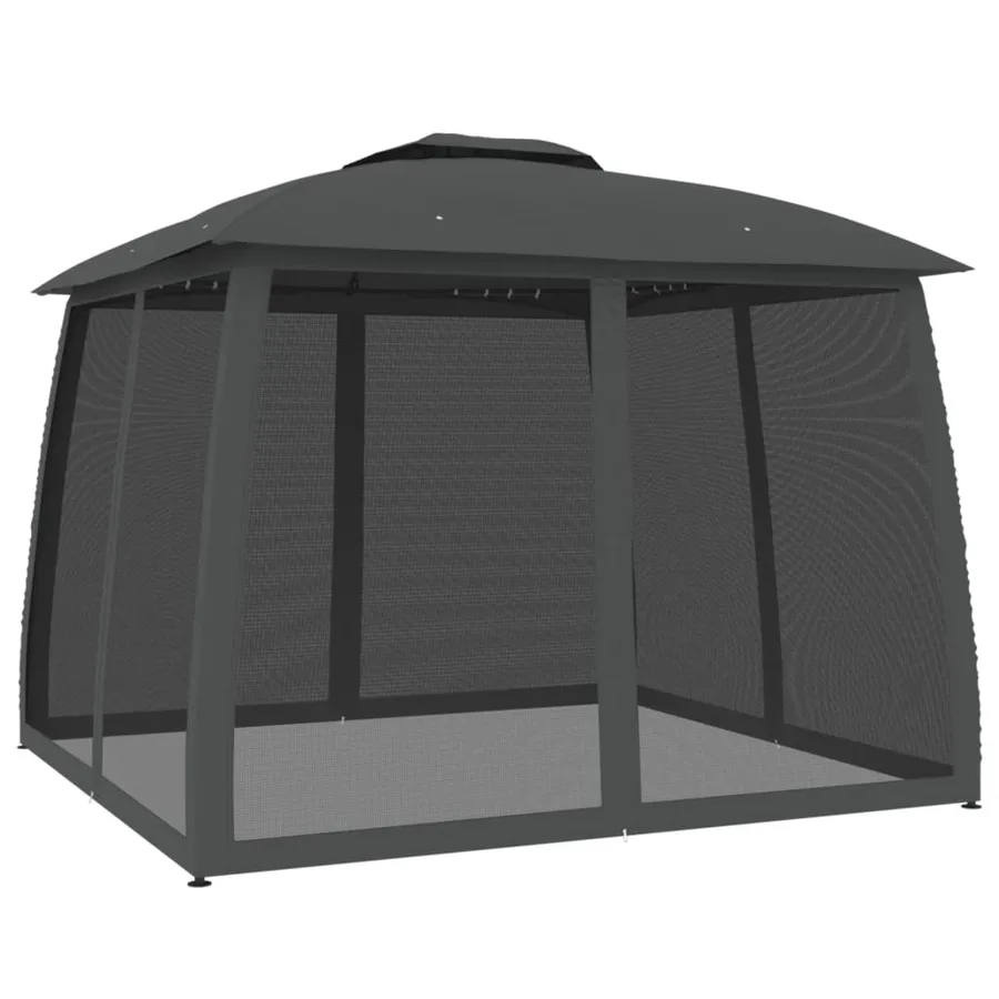 Tonnelle avec double toit et parois en filet anthracite acier - 2