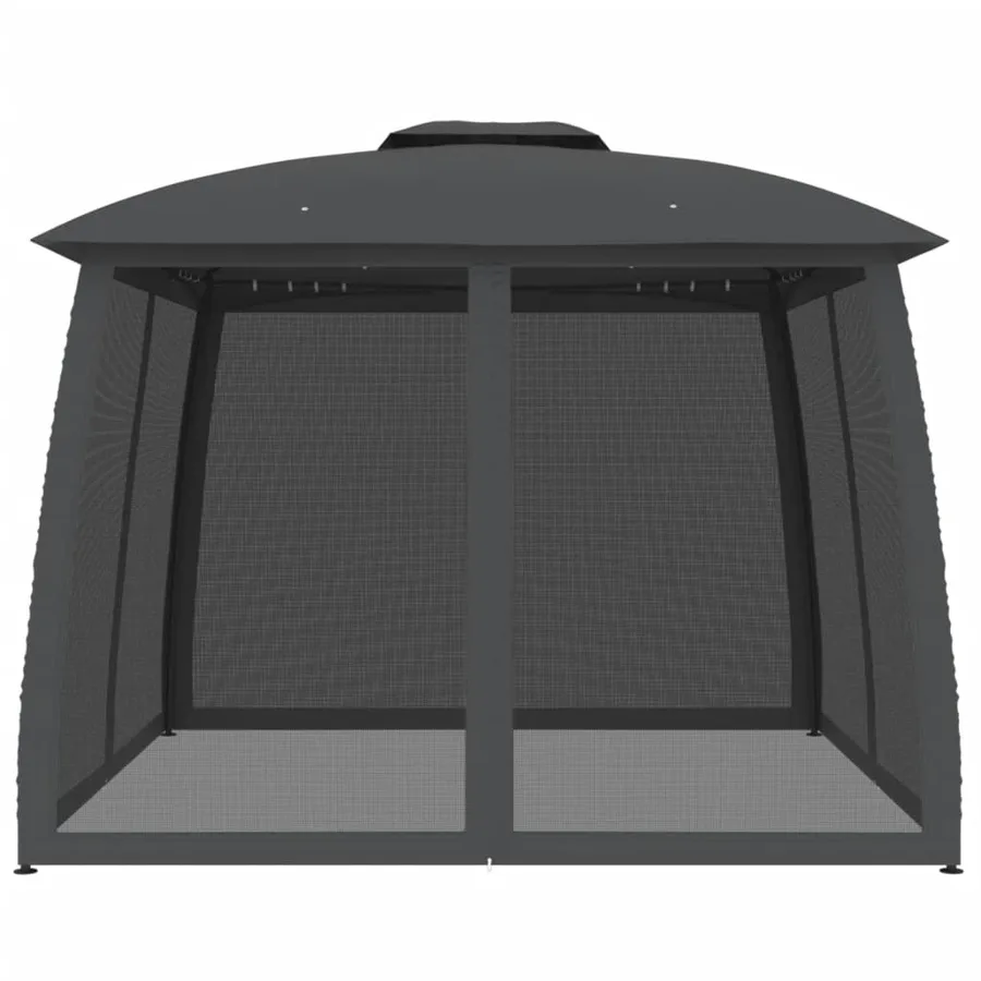 Tonnelle avec double toit et parois en filet anthracite acier - 3