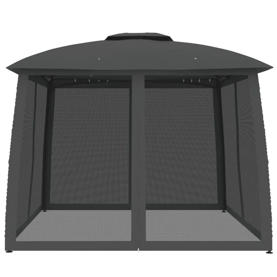 Tonnelle avec double toit et parois en filet anthracite acier - 4