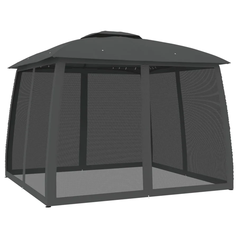 Tonnelle avec double toit et parois en filet anthracite acier - 5