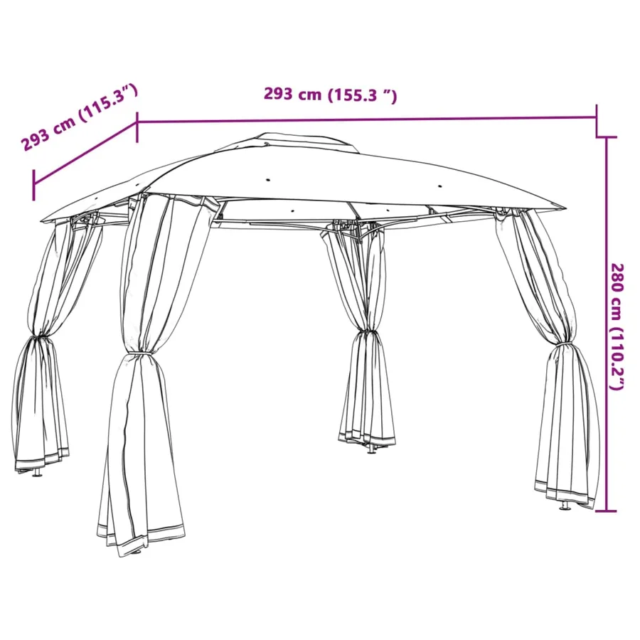 Tonnelle avec double toit et parois en filet anthracite acier - 9