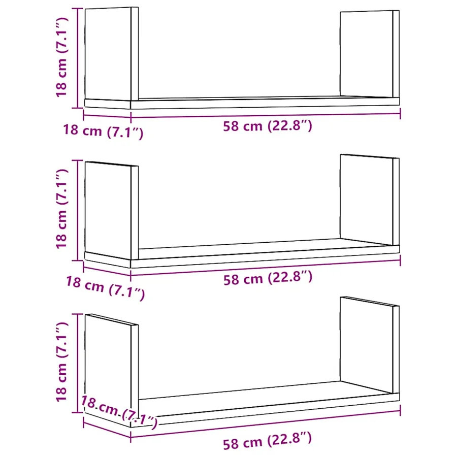 Étagères murales 3 pcs chêne artisanal bois d'ingénierie - 10