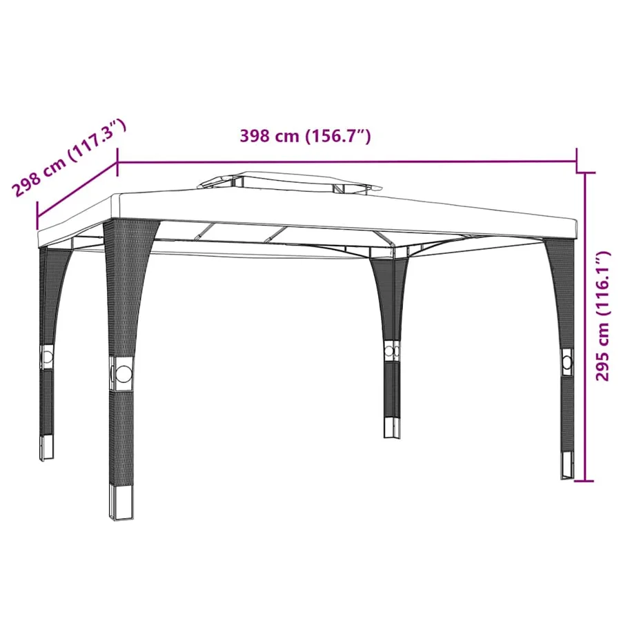 Tonnelle à double toit crème 3,98x2,98 m acier - 8