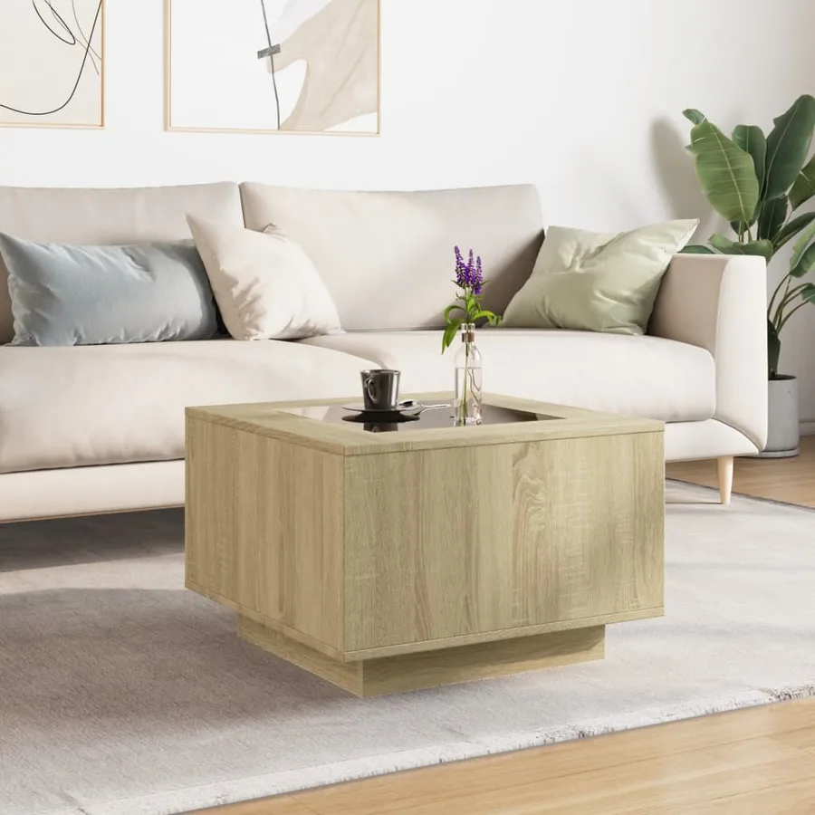 Table basse avec LED chêne sonoma 60x60x40 cm bois d'ingénierie - 4