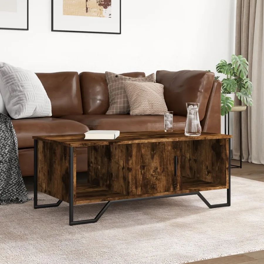 Table basse chêne fumé 100x51x40 cm bois d'ingénierie - 3