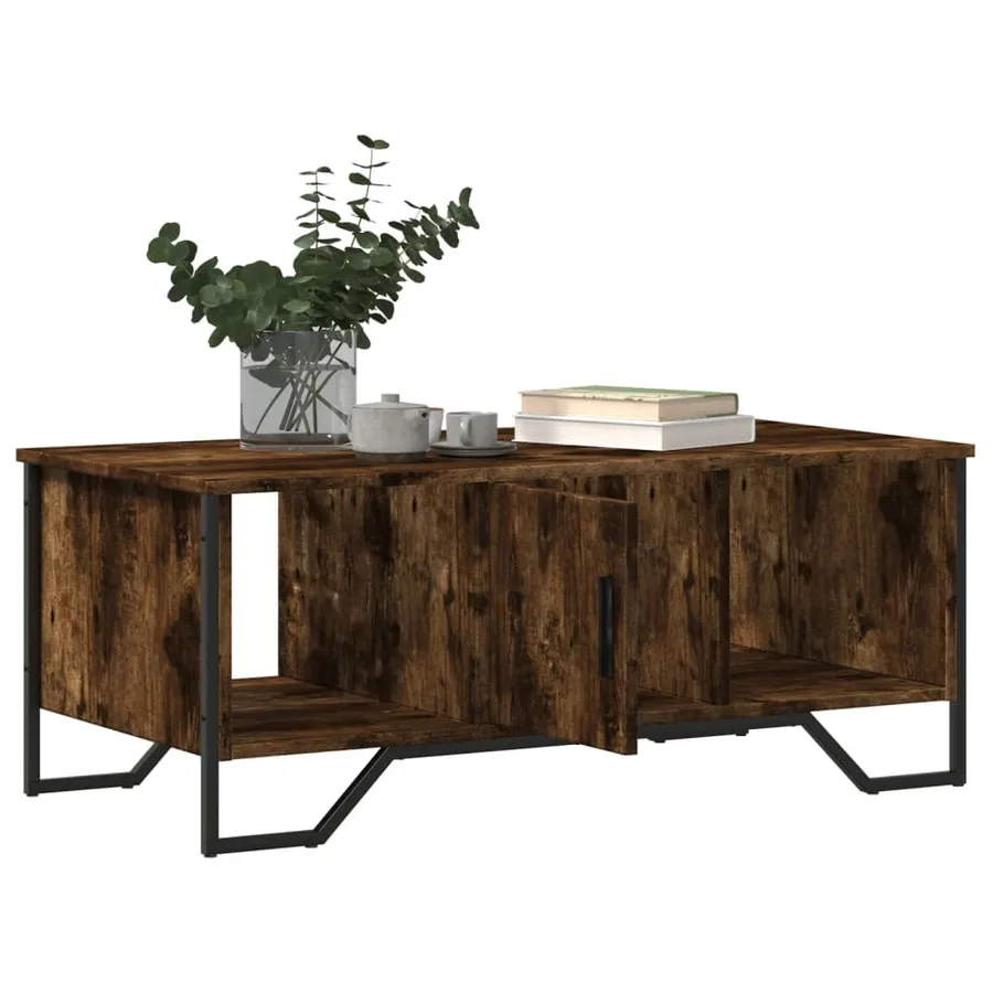 Table basse chêne fumé 100x51x40 cm bois d'ingénierie - 9