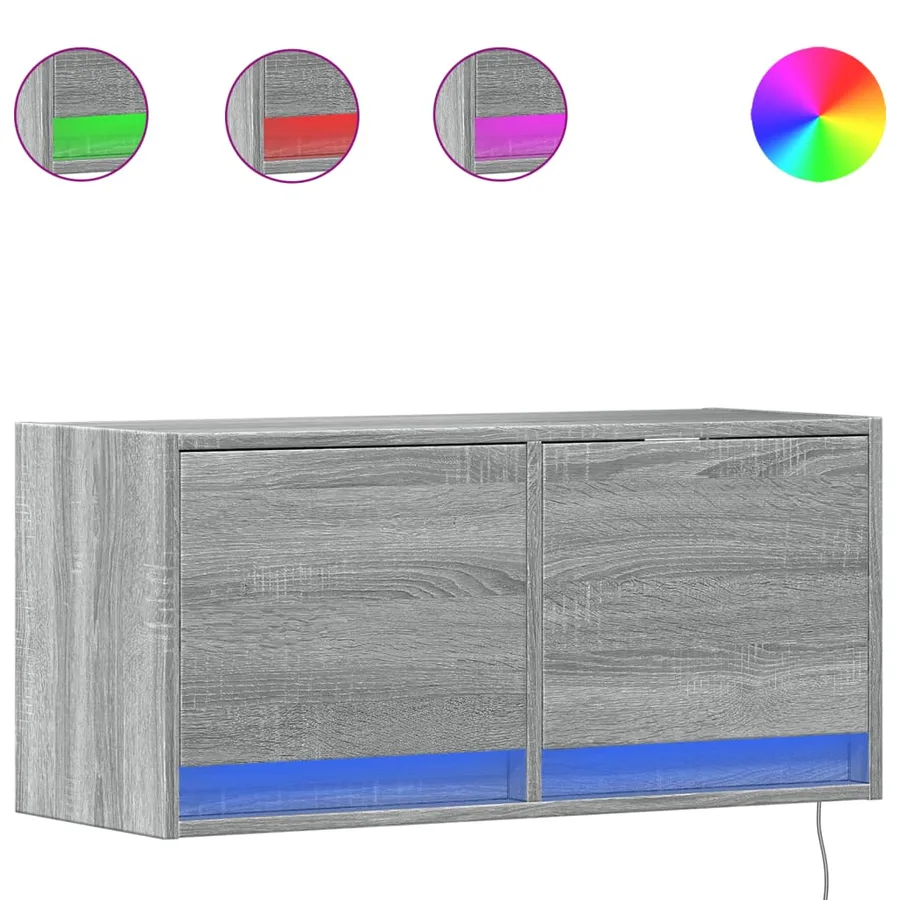 Meuble TV mural avec lumières LED sonoma gris 80x31x35 cm - 2