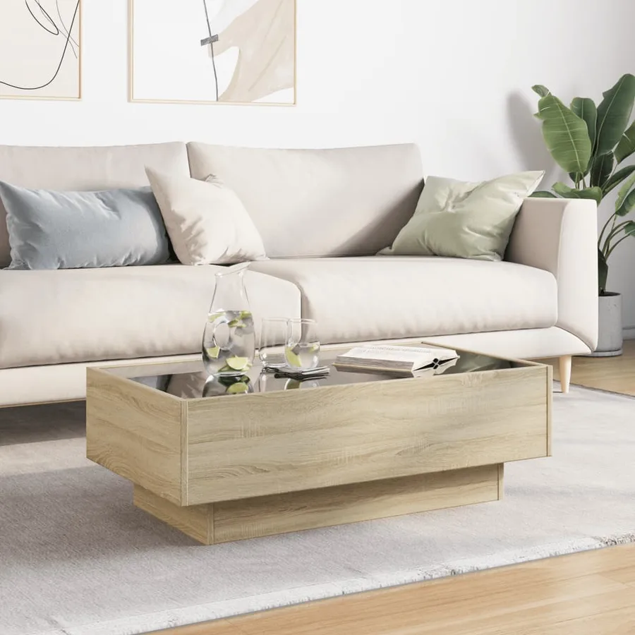 Table basse avec LED chêne sonoma 90x50x30 cm bois d'ingénierie - 4