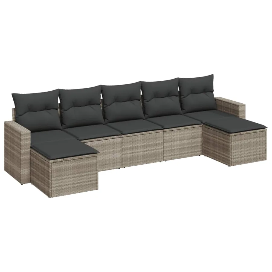 Salon de jardin avec coussins 7 pcs gris clair résine tressée - 2