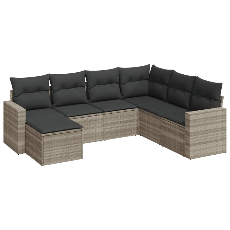 Salon de jardin avec coussins 7 pcs gris clair résine tressée - 2
