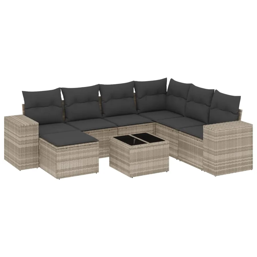 Salon de jardin 8 pcs avec coussins gris clair résine tressée - 2