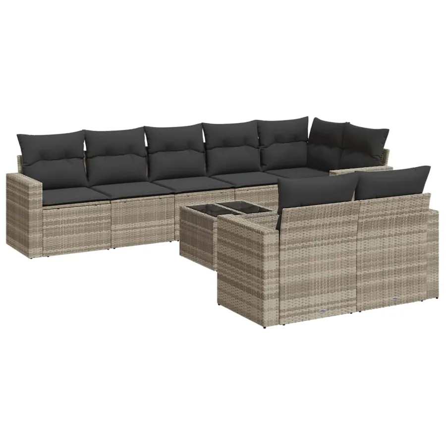 Salon de jardin 9 pcs avec coussins gris clair résine tressée - 2