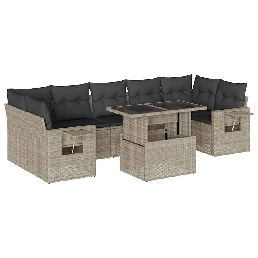 Salon de jardin 8 pcs avec coussins gris clair résine tressée - 2