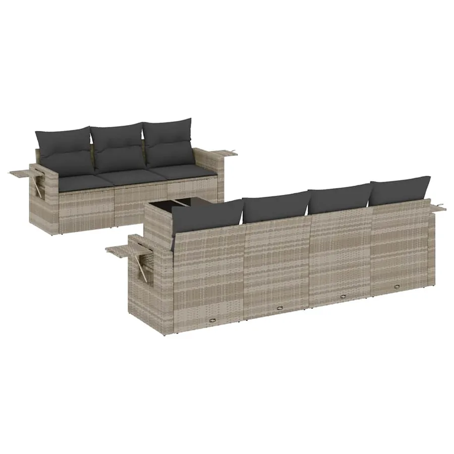 Salon de jardin 8 pcs avec coussins gris clair résine tressée - 2