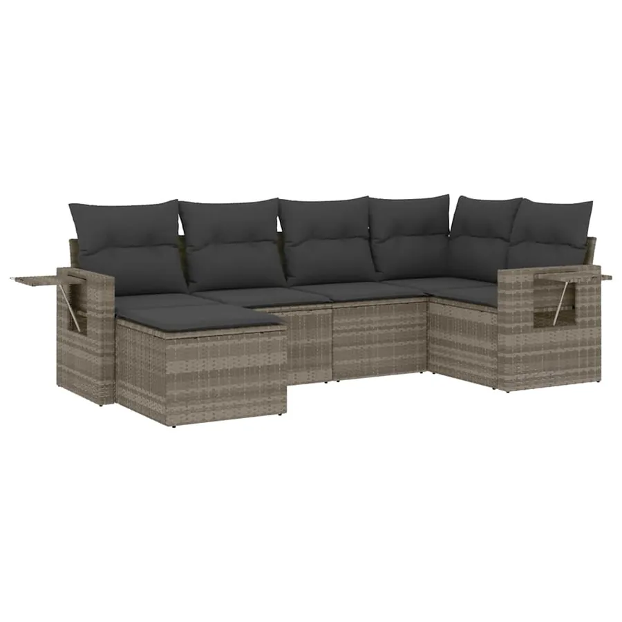 Salon de jardin 6 pcs avec coussins gris clair résine tressée - 2