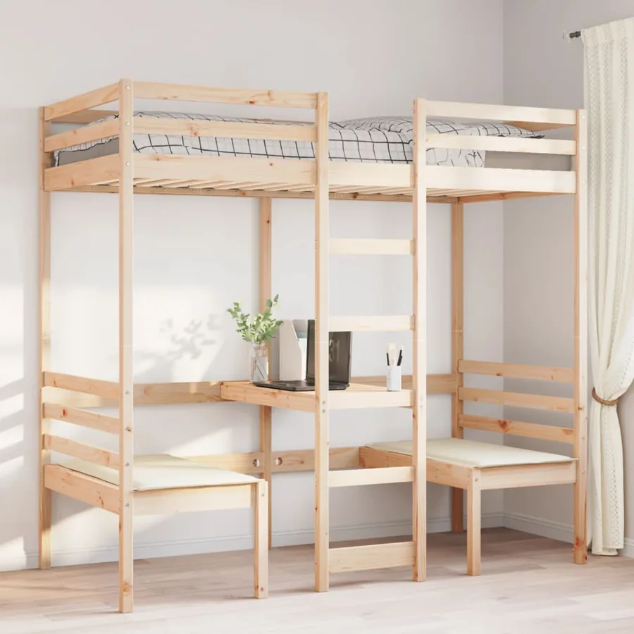 Lit mezzanine avec bureau et chaises 90x190 cm pin massif - 3