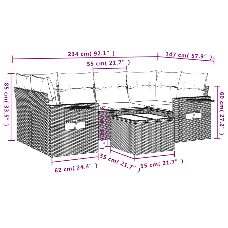 Salon de jardin avec coussins 7 pcs gris clair résine tressée - 3