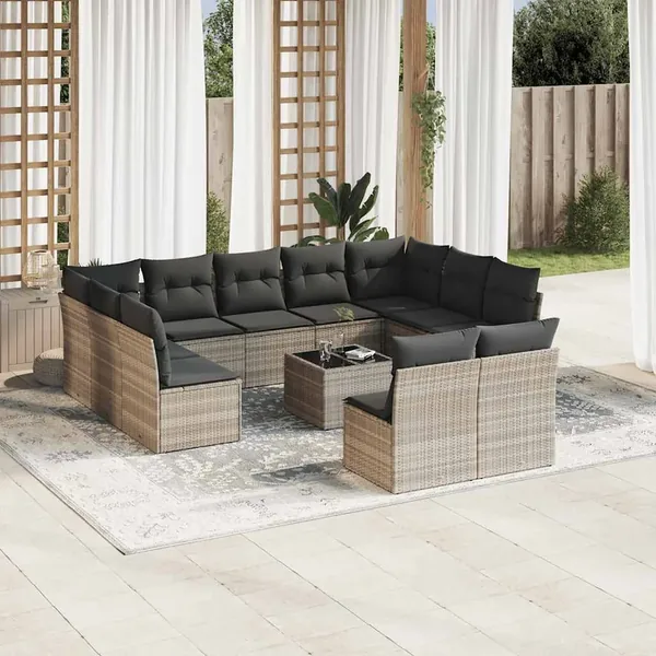 Salon de jardin avec coussins 12 pcs gris clair résine tressée