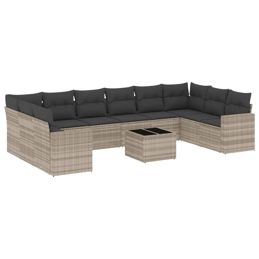 Salon de jardin 11 pcs avec coussins gris clair résine tressée - 2