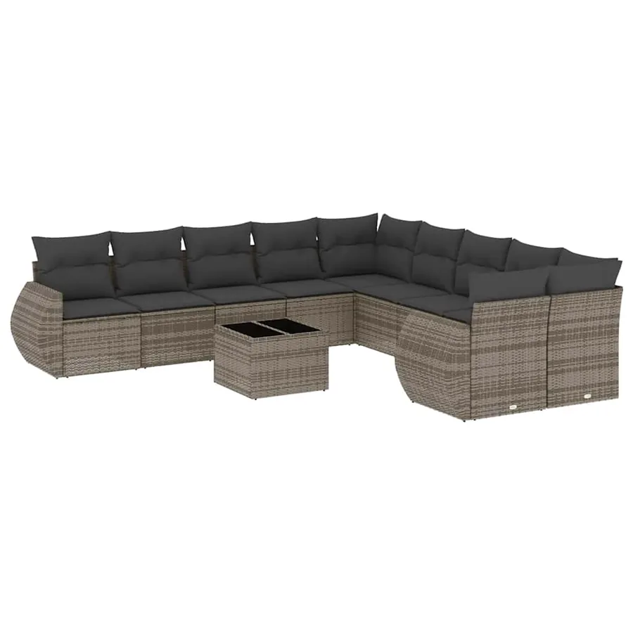 Salon de jardin 11 pcs avec coussins gris clair résine tressée - 2