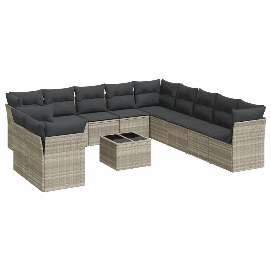 Salon de jardin avec coussins 12 pcs gris clair résine tressée - 2