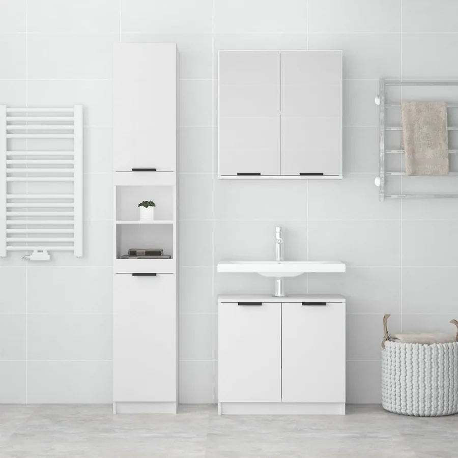 Ensemble d'armoires salle de bain 3 pcs blanc bois d'ingénierie - 3