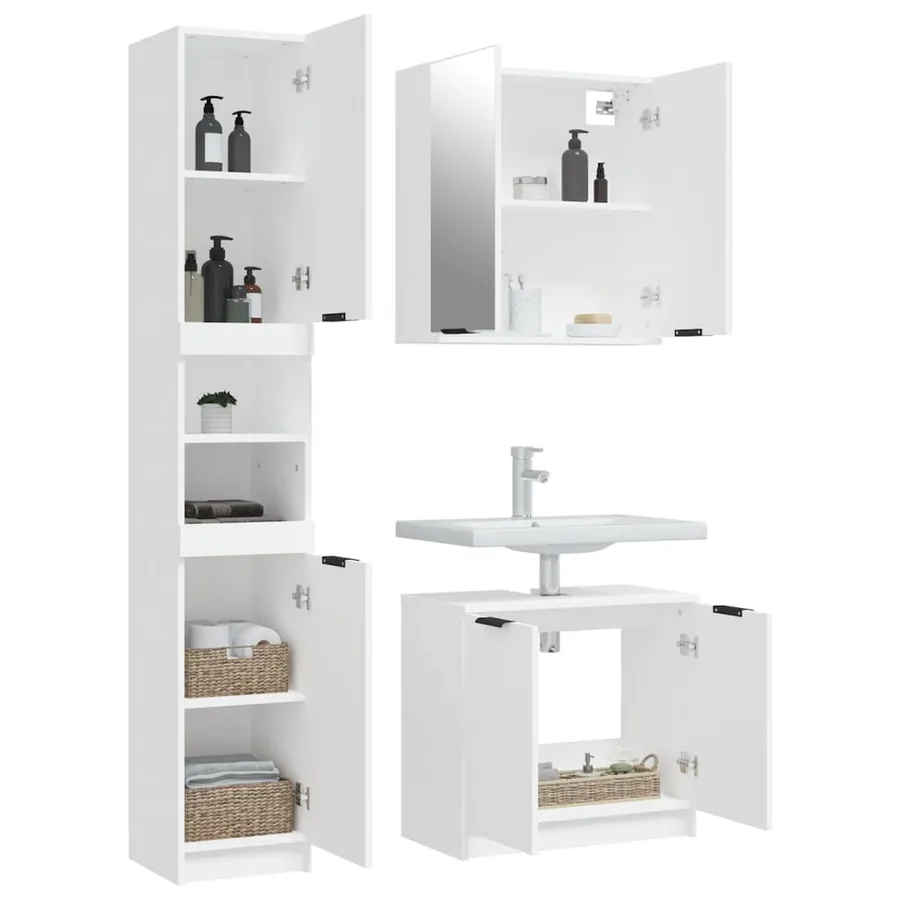 Ensemble d'armoires salle de bain 3 pcs blanc bois d'ingénierie - 4