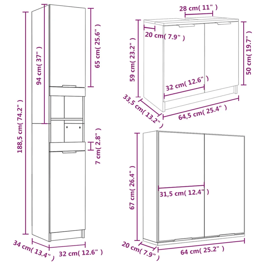 Ensemble d'armoires salle de bain 3 pcs blanc bois d'ingénierie - 9