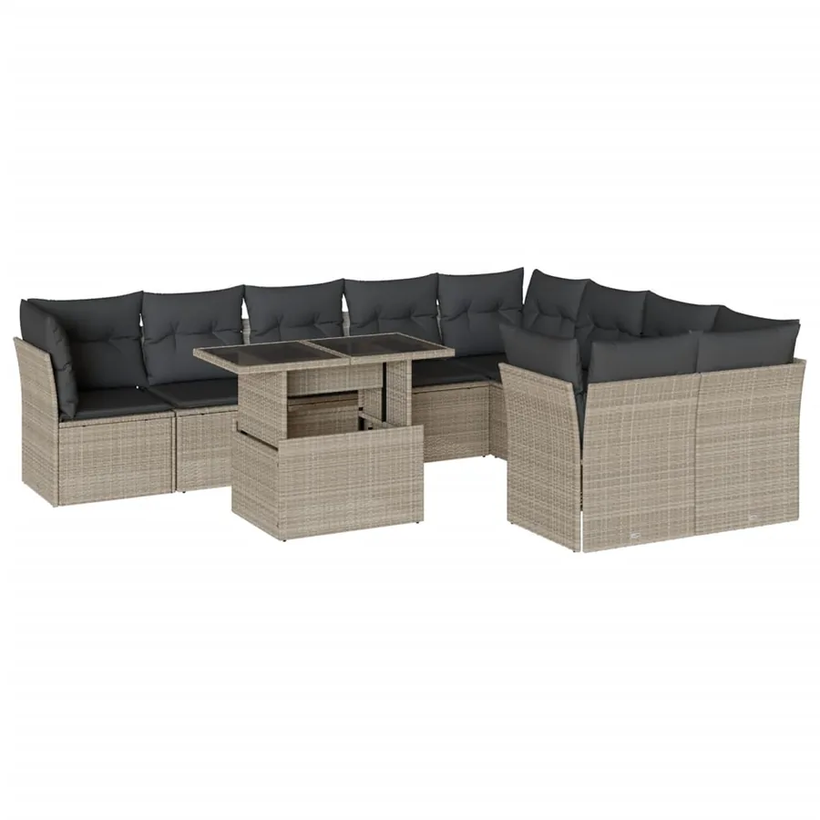 Salon de jardin avec coussins 10 pcs gris clair résine tressée - 2