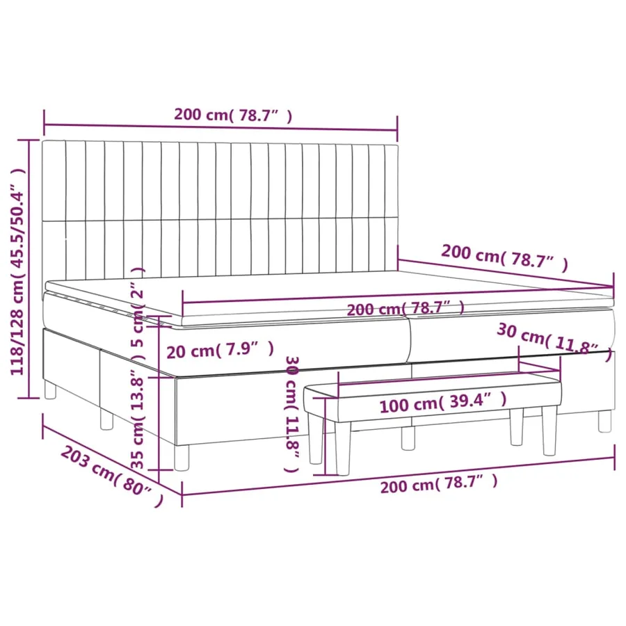 Sommier à lattes de lit avec matelas Crème 200x200 cm Tissu - 8