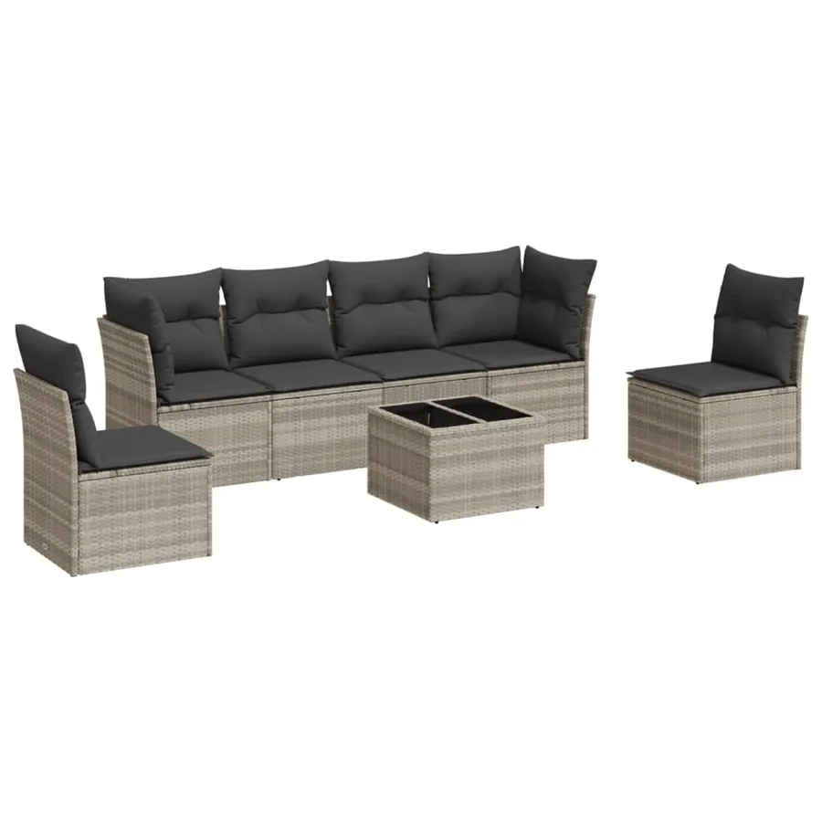 Salon de jardin avec coussins 7 pcs gris clair résine tressée - 2