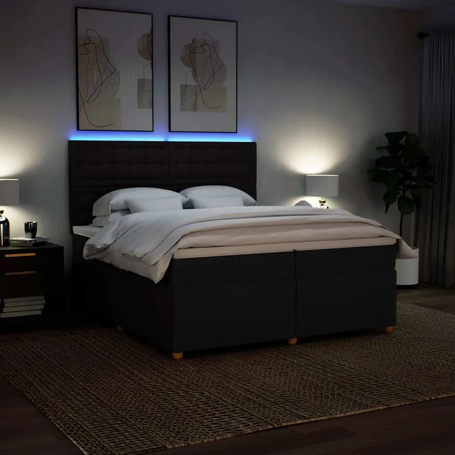 Sommier à lattes de lit avec matelas Noir 200x200 cm Tissu - 5