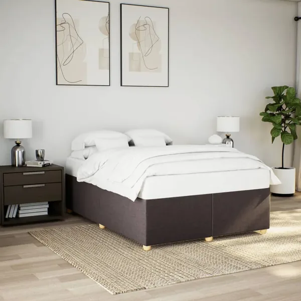 Cadre de lit sans matelas marron foncé 140x200 cm tissu