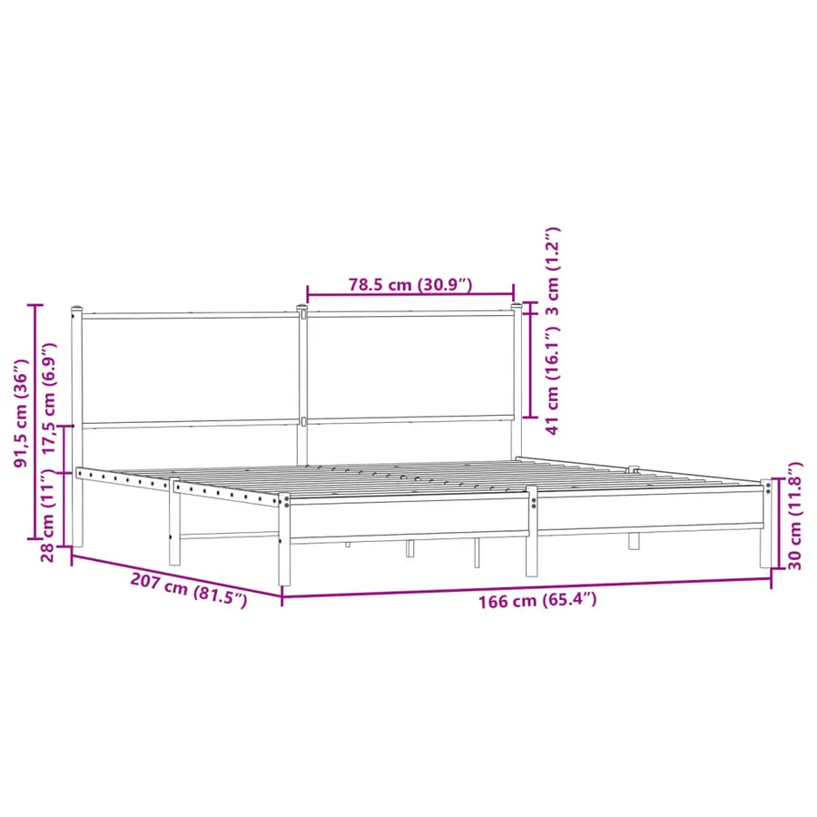 Cadre de lit en métal sans matelas chêne fumé 160x200 cm - 10