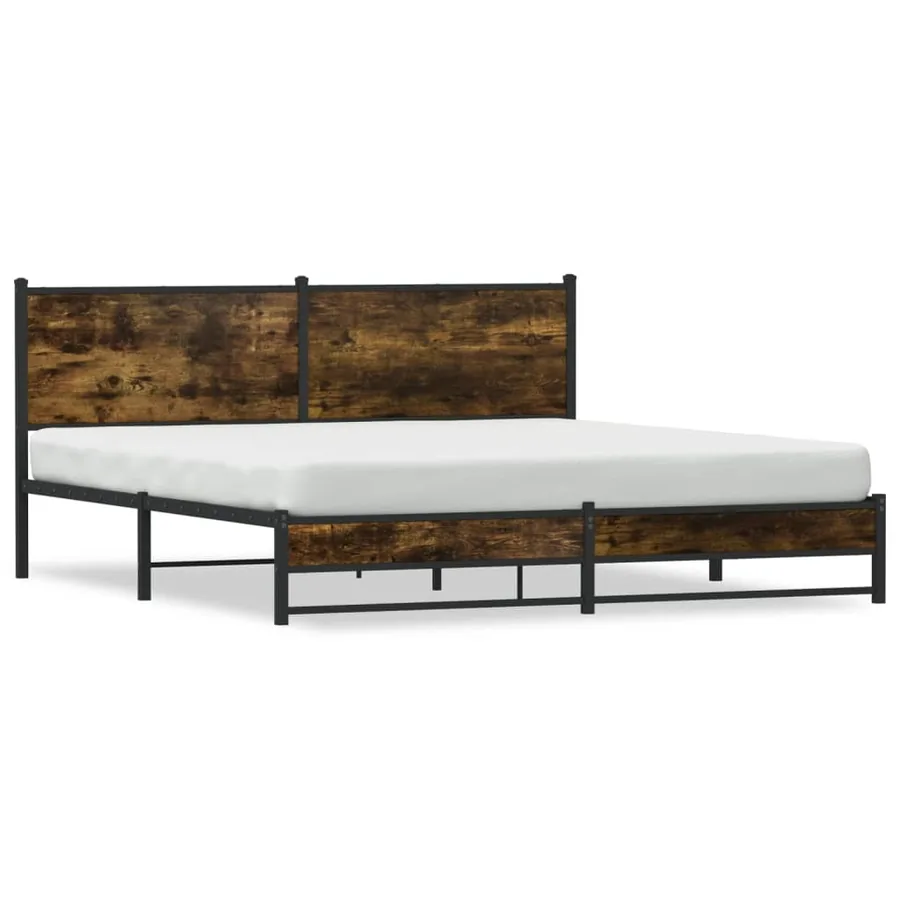 Cadre de lit en métal sans matelas chêne fumé 160x200 cm - 2