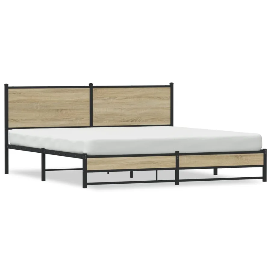 Cadre de lit en métal sans matelas chêne sonoma 160x200 cm - 2
