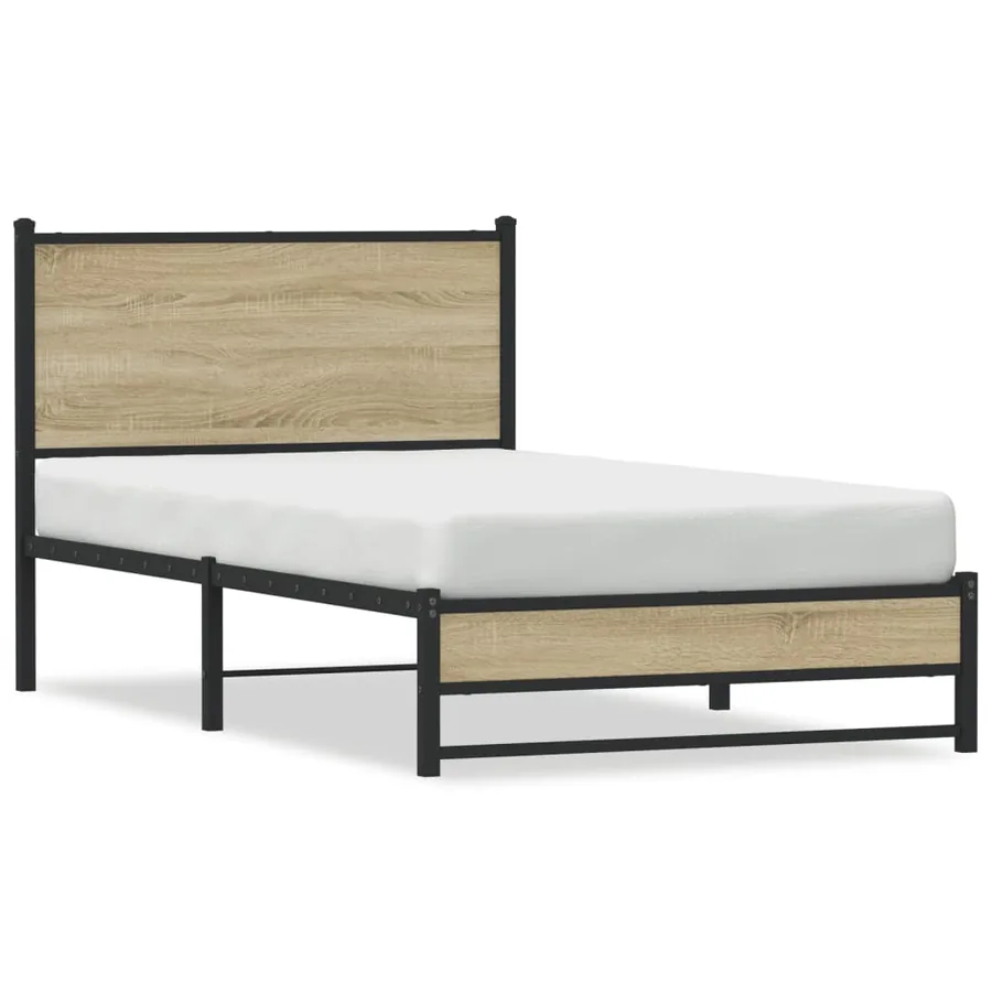 Cadre de lit en métal sans matelas chêne sonoma 100x190 cm - 2