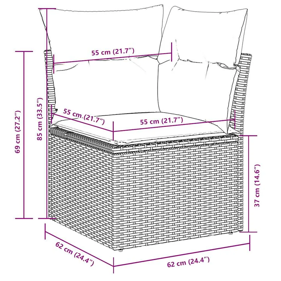 Salon de jardin 8 pcs avec coussins gris clair résine tressée - 11