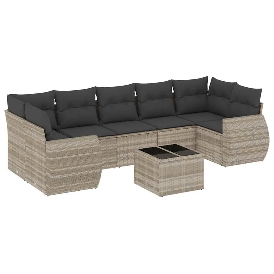 Salon de jardin 8 pcs avec coussins gris clair résine tressée - 2