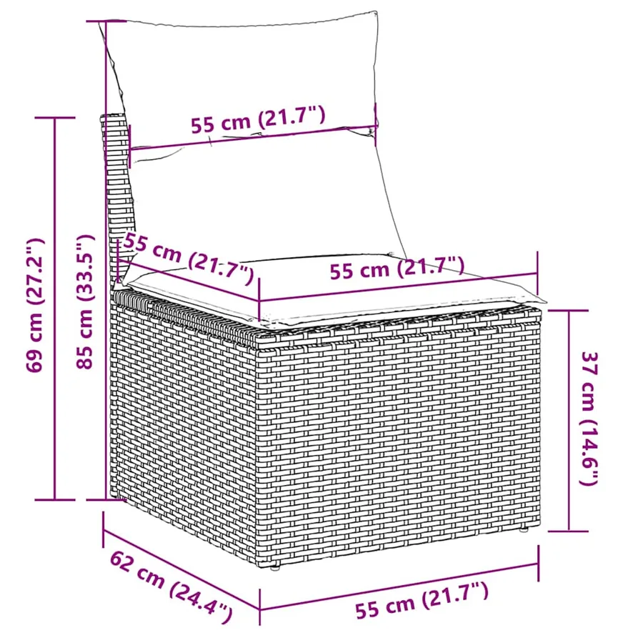Salon de jardin avec coussins 7 pcs gris clair résine tressée - 10