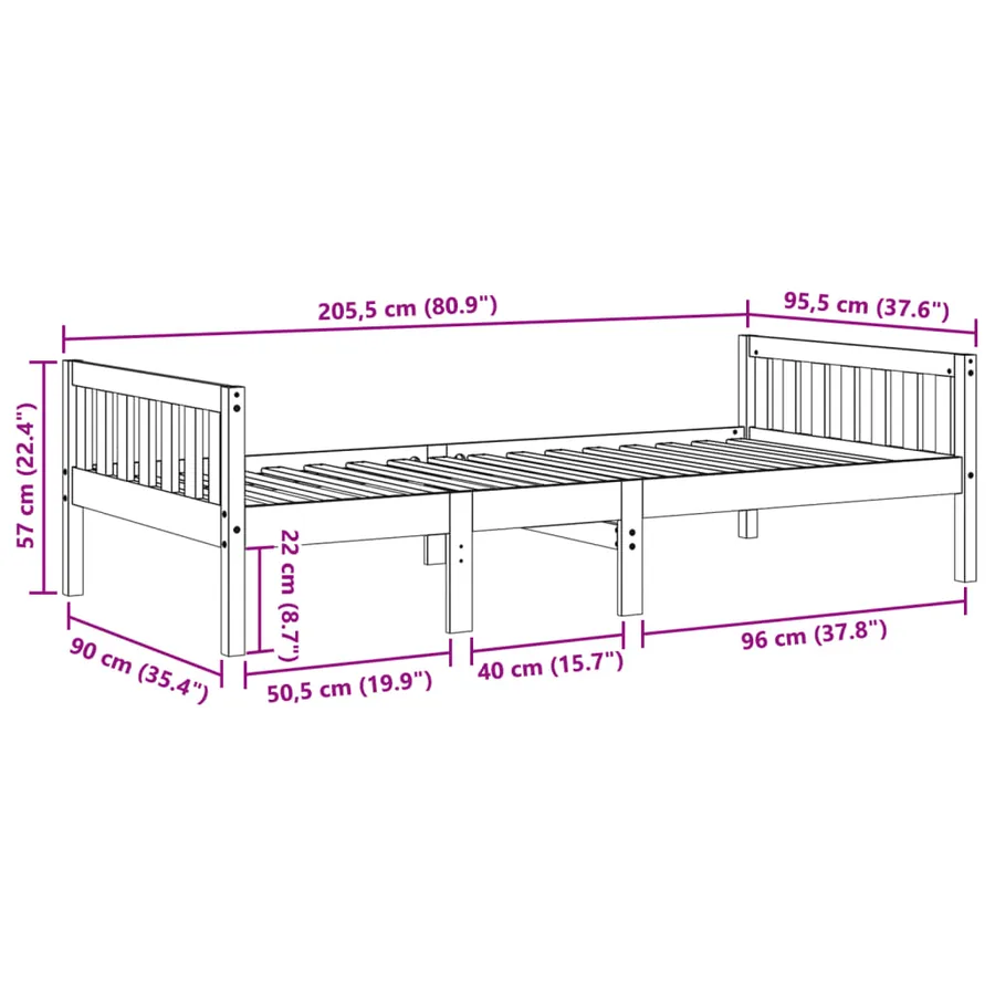 Lit pour enfants sans matelas cire marron 90x200 cm pin massif - 10