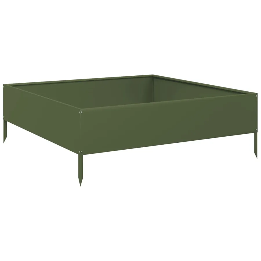 Lit surélevé de jardin vert olive 100x100x33,5 cm acier - 2