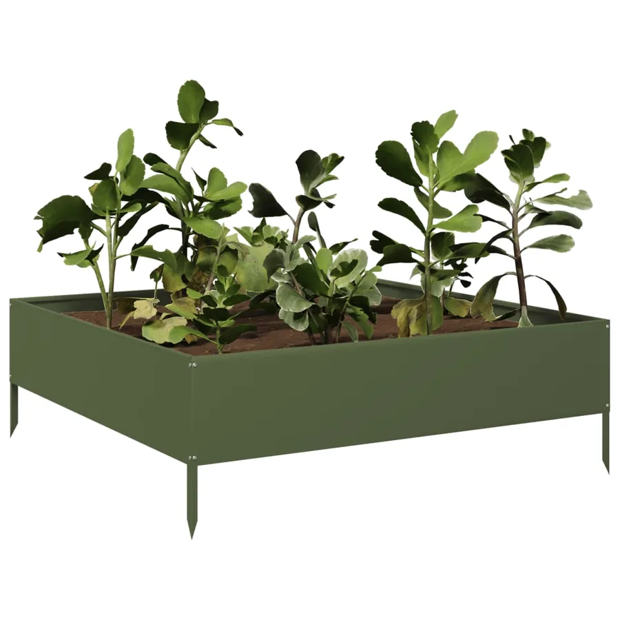 Lit surélevé de jardin vert olive 100x100x33,5 cm acier - 3