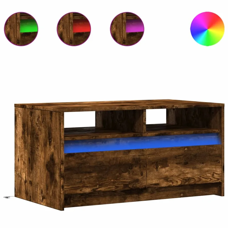 Table basse avec lumières LED chêne fumé ois d'ingénierie - 2