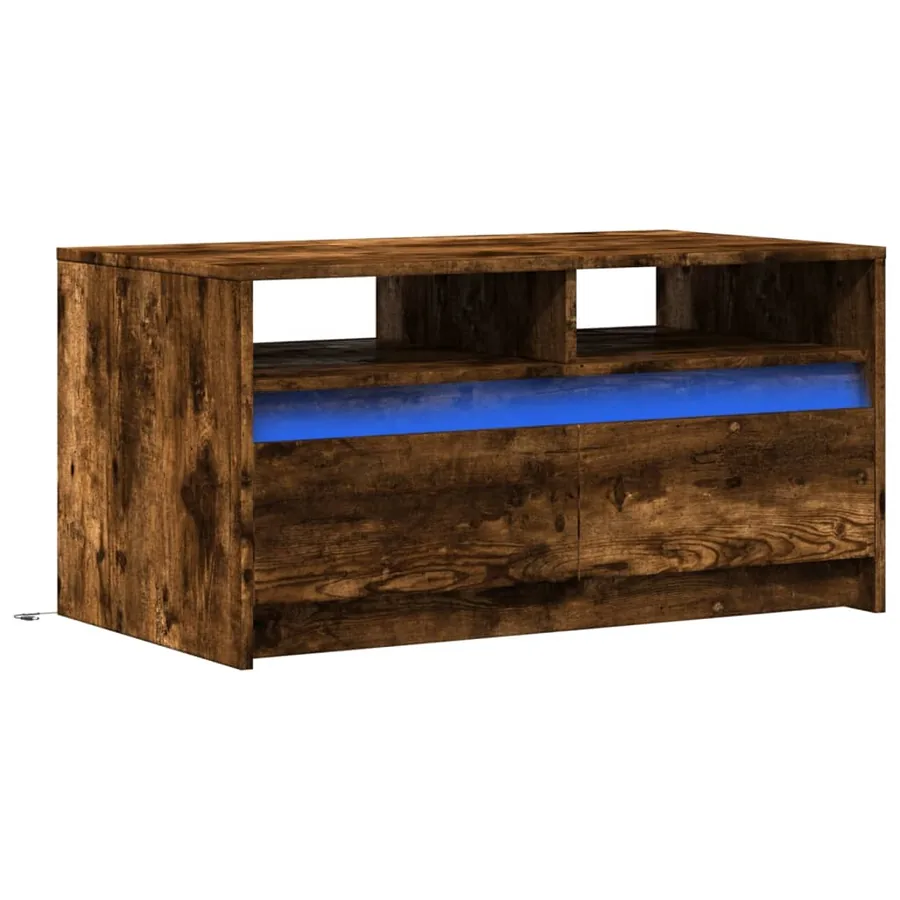Table basse avec lumières LED chêne fumé ois d'ingénierie - 3