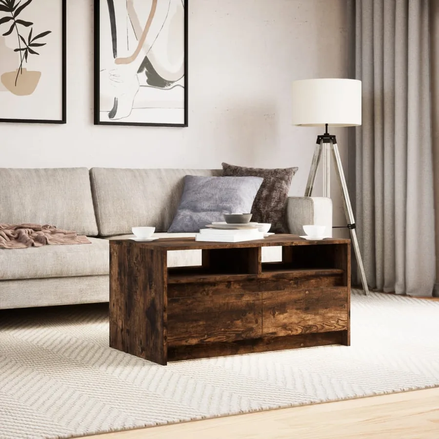 Table basse avec lumières LED chêne fumé ois d'ingénierie - 4