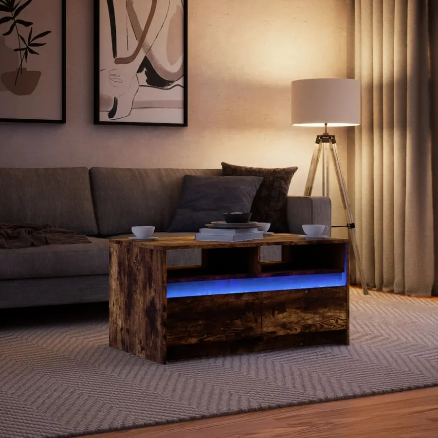Table basse avec lumières LED chêne fumé ois d'ingénierie - 5