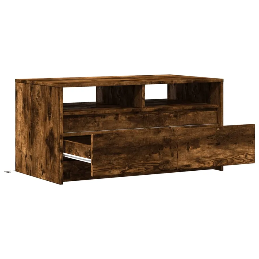 Table basse avec lumières LED chêne fumé ois d'ingénierie - 9