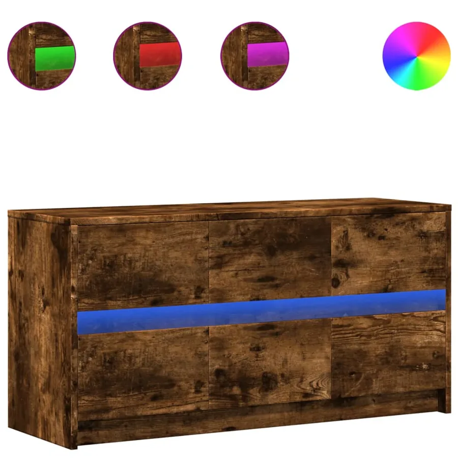 Meuble TV avec LED chêne fumé 100x34x50 cm bois d'ingénierie - 2